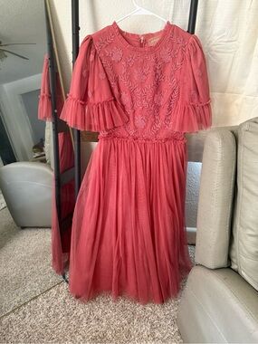 JessaKae Coral Tulle Midi Dress